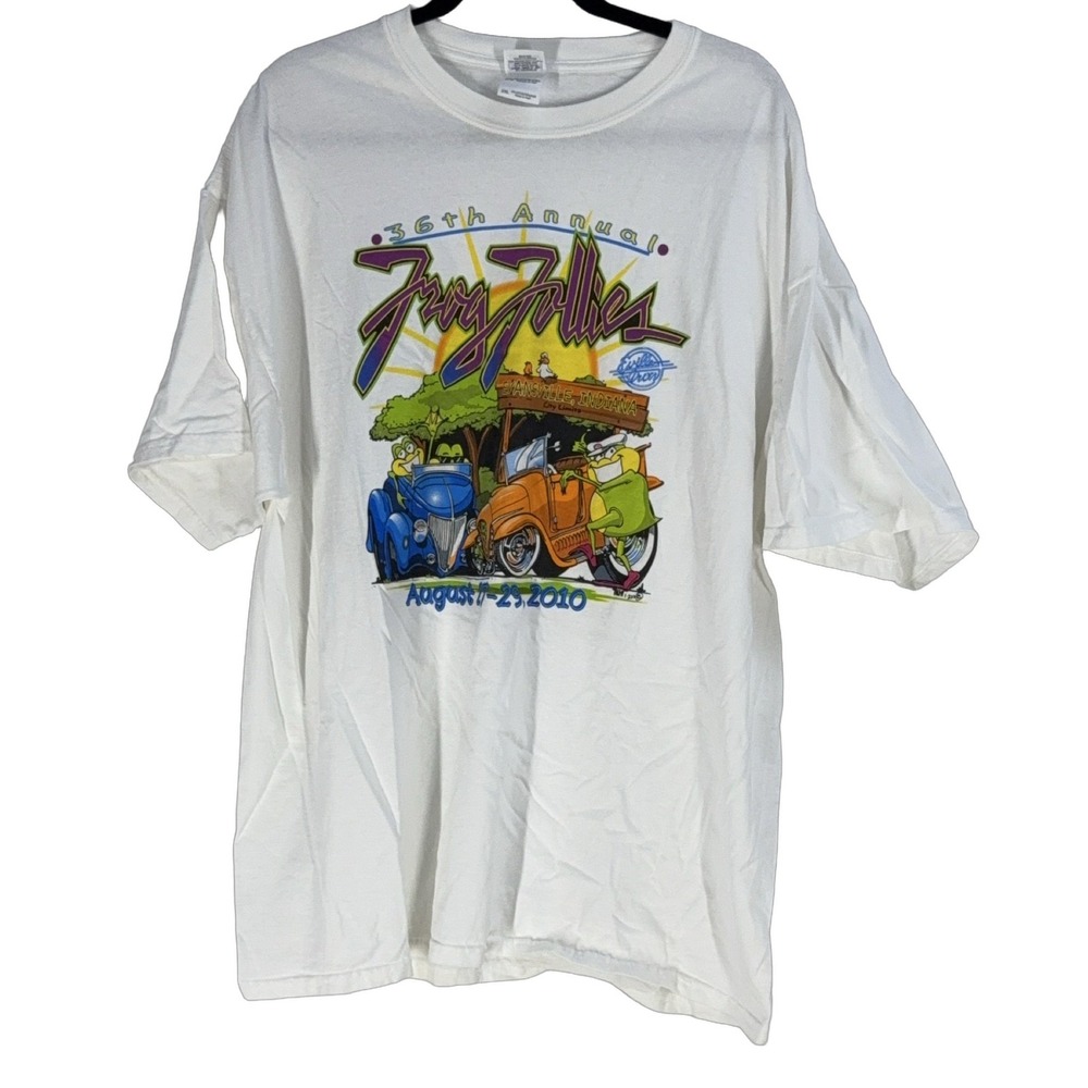 Gildan Men's 2XL White T-Shirt Frog Follies Graphic Print Short Sleeve Cotton